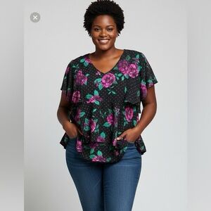 Floral Black and Purple Women's Top